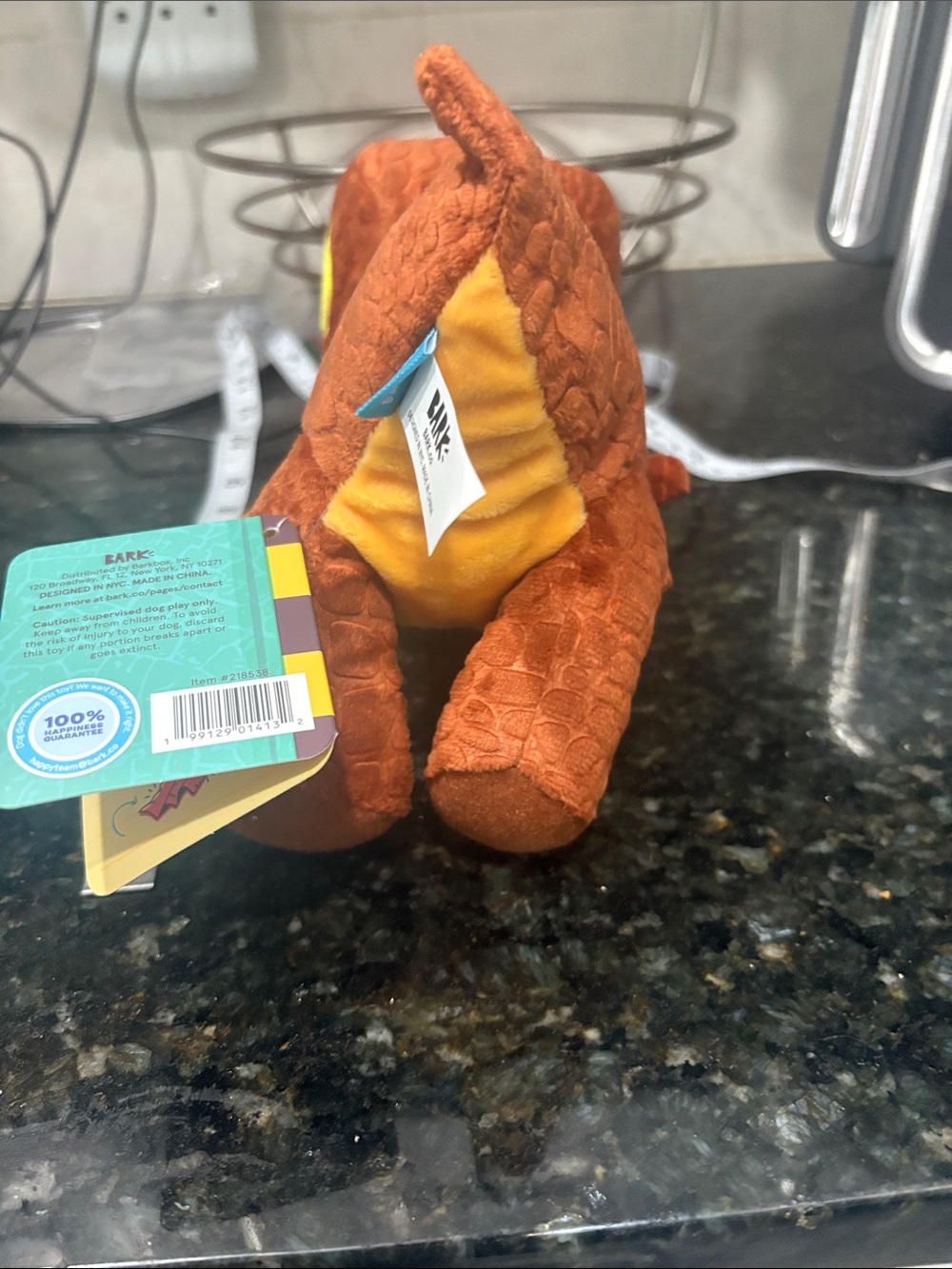 Bark Orange and Yellow Plush T-Rex Dog Toy - Picture 7 of 7